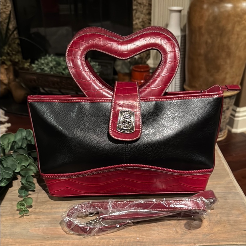 Marlo Heart Handle Black and Red Women's Bag. Long Strap included.